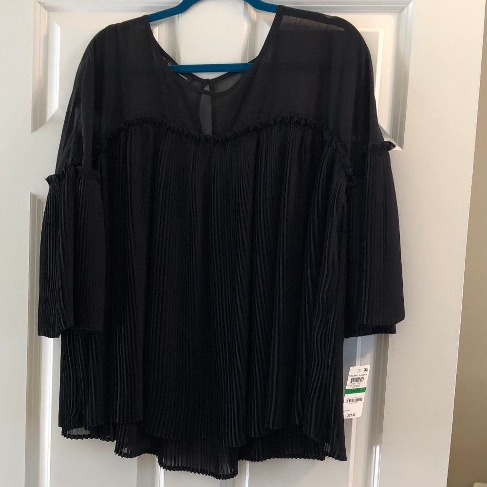 INC black blouse with pleats Size L